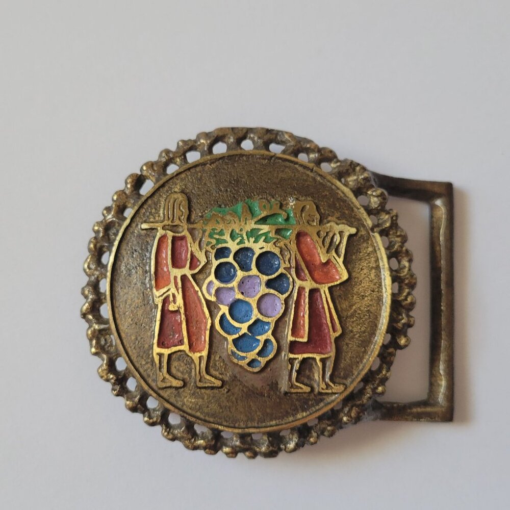 Vintage Tree Of Life Brass Belt Buckle With Biblical Men & Grapes Design